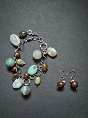 #42. Charm Bracelet with Brown and Earrings